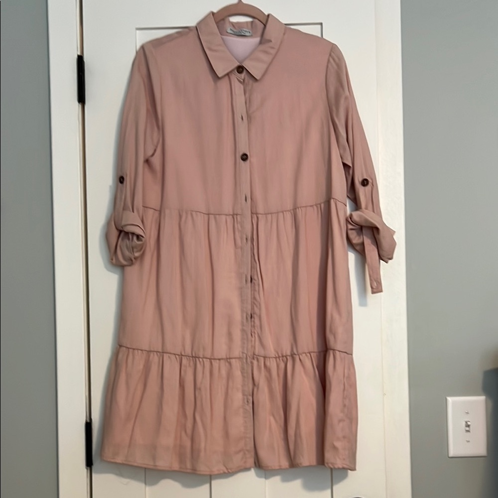 Paper Crane Pink Tiered Buttoned Dress